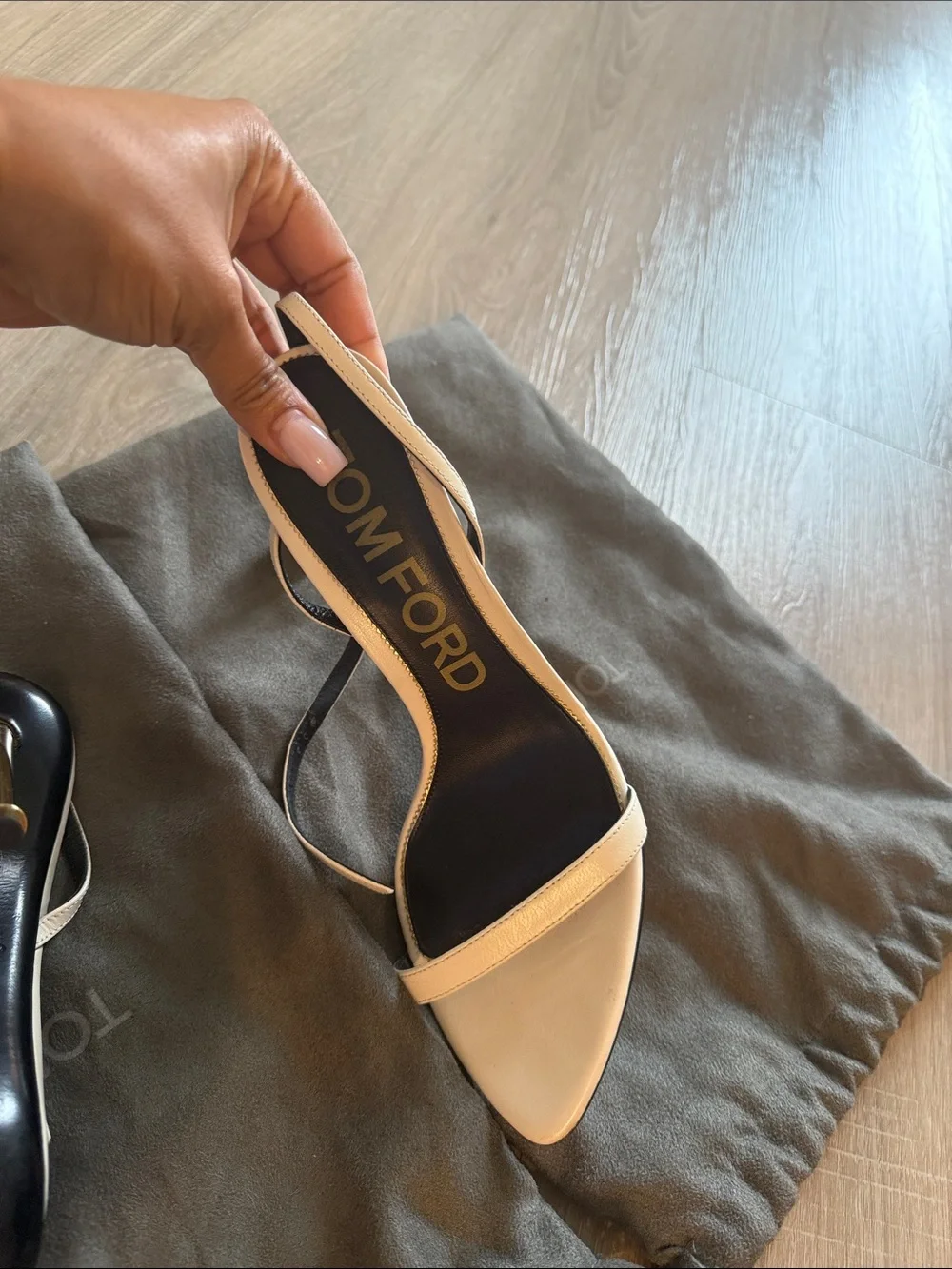 Tom Ford Black and White Leather Strappy Pointed-Toe Heels